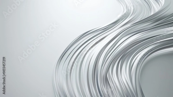 Obraz A smooth silver cloth floating in the air, rendered with high detail and realism, set against an all-white background. The silver fabric has flowing folds that give it movement and texture.