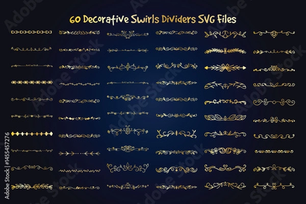 Fototapeta Vintage Elegant Swirl Dividers and Ornate Borders Set for Invitations Cards Scrapbooking Web Design Flourish Calligraphic Elements Vector Art Decoration Collection