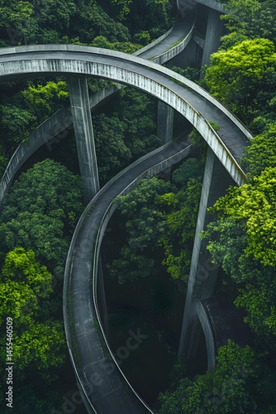 Fototapeta Urban Harmony: Aerial View of Overhead Bridge Integrating Engineering and Nature