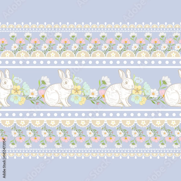 Obraz Hand drawing floral with bunny vector illustration pattern design.