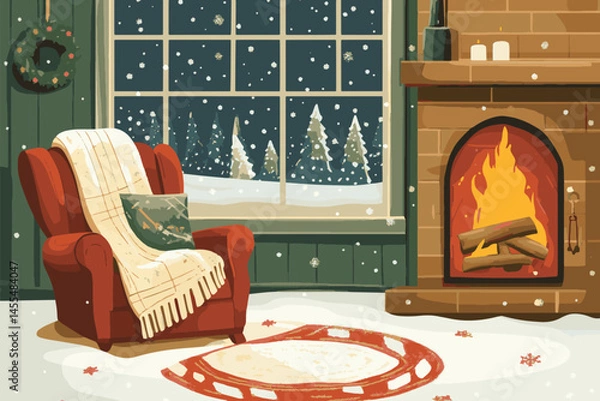 Obraz christmas room with fireplace