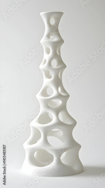 Fototapeta Abstract white sculptural vase, studio shot, minimalist background, design element