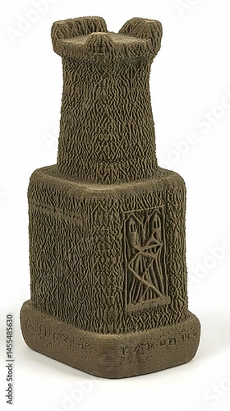 Fototapeta Stone tower model, medieval design, isolated, white background, 3D render, for game design