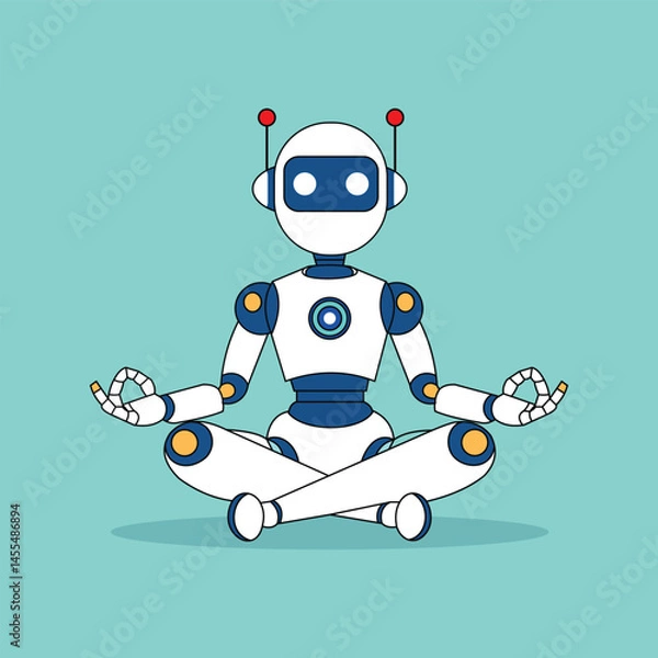 Obraz Cartoon robot balancing a great visual for personal balance and spending discipline meditation yoga.
