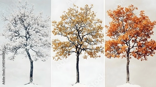 Obraz A Single Tree Through The Seasons Of Winter Spring And Autumn