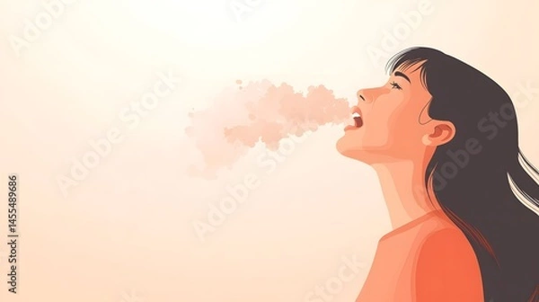 Obraz Woman Exhaling Soft Peach Colored Breath