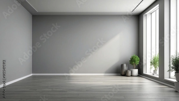 Fototapeta Stylish Empty Grey Room Interior with Access to a Balcony