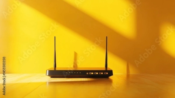 Obraz Modern router on wooden surface