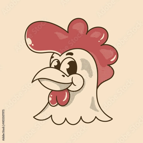 Fototapeta Cheerful Cartoon Rooster Head with Retro Style