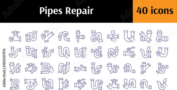 Fototapeta Broken Pipes Thin Icons Collection. Editable Stroke. Perfect for Web Sites, Books, Cards, Apps