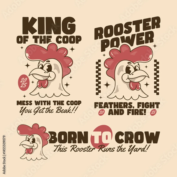 Fototapeta Bold Rooster Graphics for Retro Farm Style Prints
