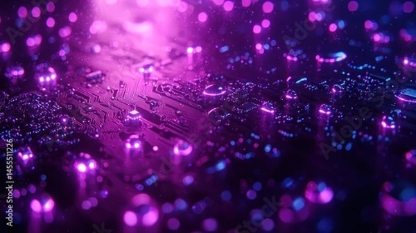 Fototapeta Circuit board illuminated with vibrant light