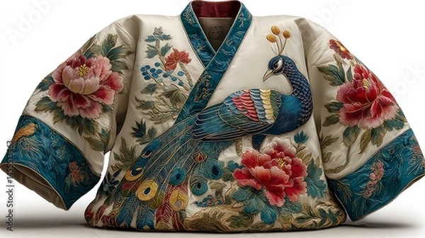 Obraz Elegant Traditional Embroidered Garment with Peacock and Floral Motifs Perfect for Cultural F