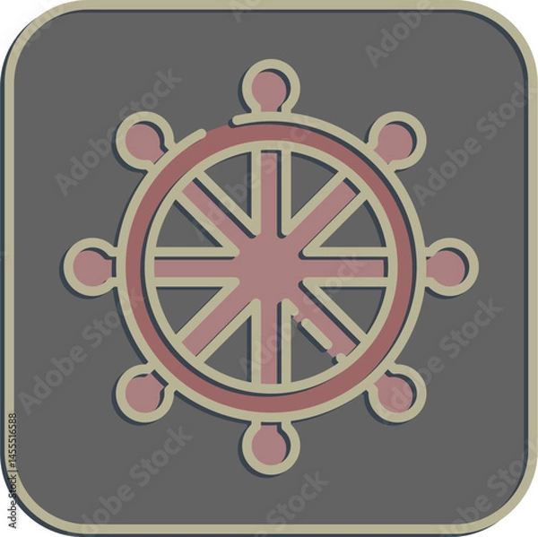 Fototapeta Icon dharma wheel. Buddhism and vesak elements. Icon in embossed style.