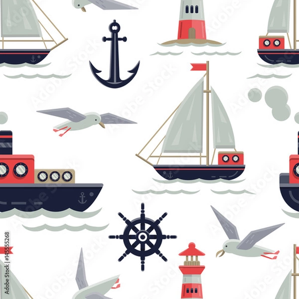 Fototapeta Nautical theme seamless  pattern.