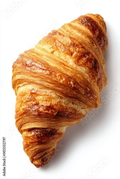 Obraz Golden Brown Croissant Isolated on White Background Perfect for Breakfast Pastry Concepts
