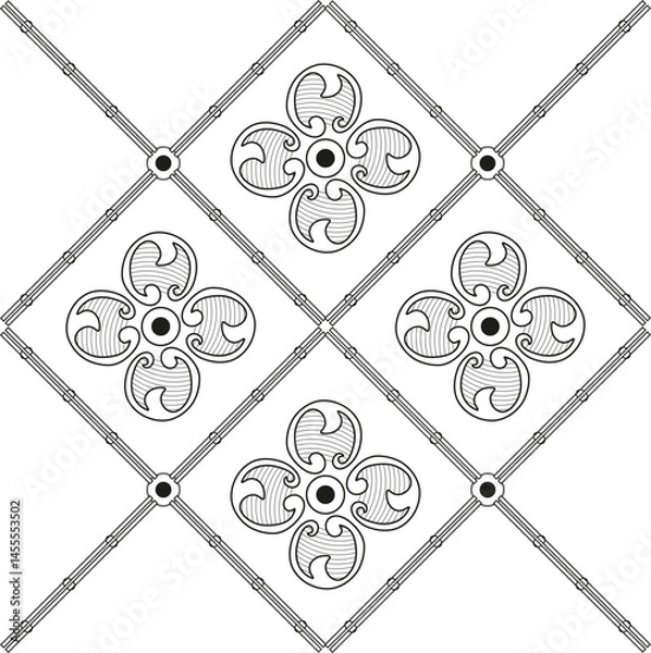 Obraz Vector pattern of elements in the form of stylized flowers, reminiscent of ancient Russian painting. Background for postcards, presentations, websites, textiles.