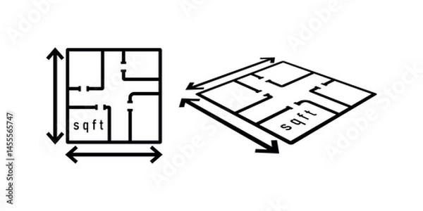 Fototapeta Real Estate Floor Plan, Property Size, Area Measurement Icon. Square Foot Measurement For Property