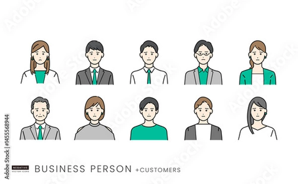 Obraz ネガティブな表情のビジネスパーソン ベクターイラストセット