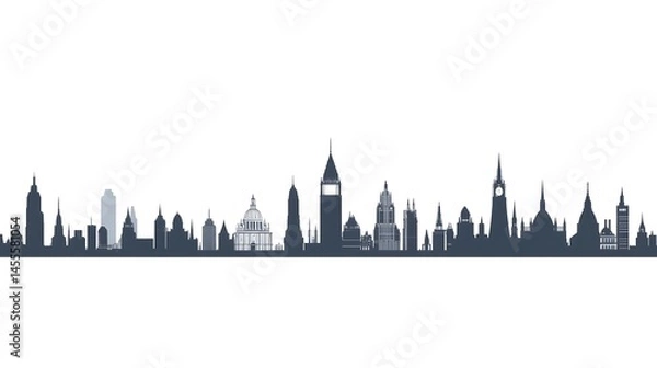 Obraz A stylized skyline image of many various buildings and structures