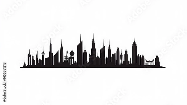 Obraz A Silhouetted Skyline of Various Urban Architectural Structures