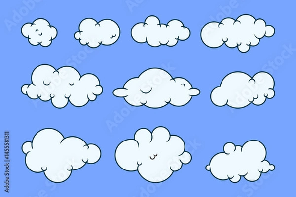 Fototapeta set of handdrawn cartoon cloudwith black outline for flat design