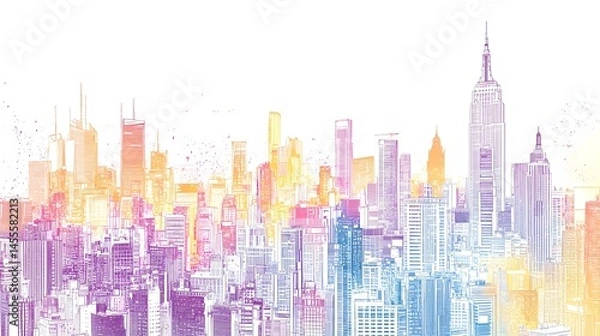 Obraz Colorful and artistic illustration of a modern urban city skyline
