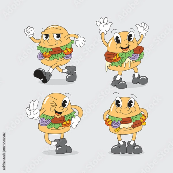 Obraz Burger mascot design. Cute burger vector pack.