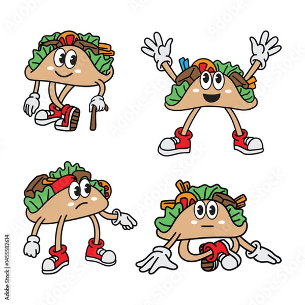 Obraz Taco mascot design. Cute taco vector pack.