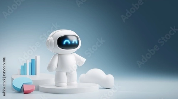 Fototapeta 3D Icon of Robot and Graph for App or Website UI