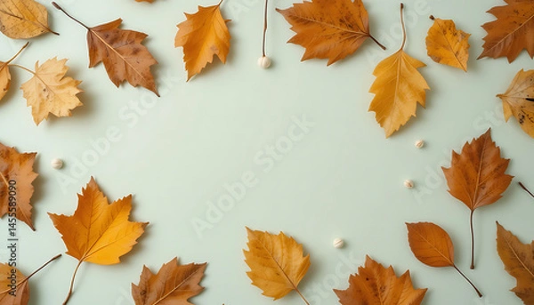 Obraz Autumn Leaves on Green Background