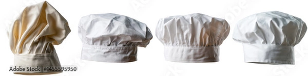 Obraz Various styles of classic white chef hats shown in isolated transparent format. Perfect for culinary themes, restaurant designs, or cooking related projects