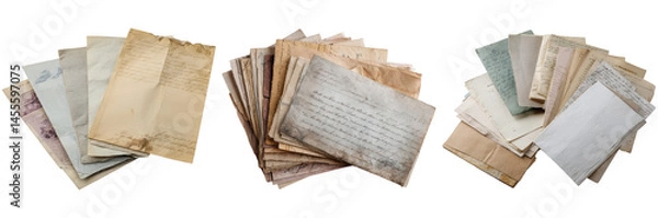 Obraz A diverse assortment of old, yellowed papers, featuring handwritten notes and varied textures, ideal for historical research or artistic projects