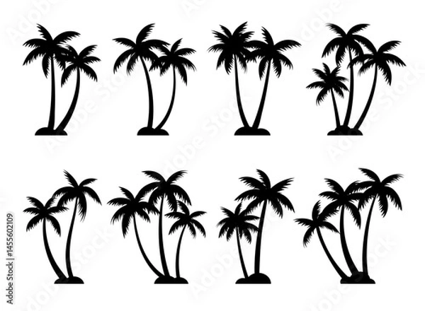 Fototapeta Palm trees silhouettes summer set. Palm trees isolated on white background.