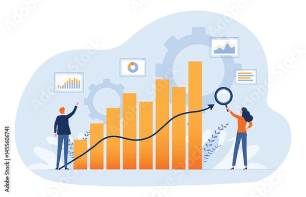 Obraz business people analytics research and monitoring on business graph concept and business finance investment success concept
