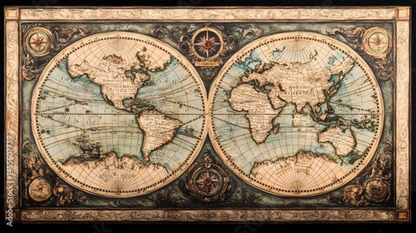 Obraz Mystical Lands: A Journey Through the Imaginary Realms of an Ancient Map