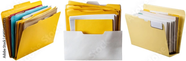 Obraz Bright yellow folders filled with papers are arranged neatly, showcasing a variety of colors and styles for efficient organization and easy access to documents