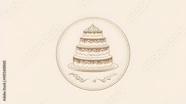 Obraz A decorative illustration of a tiered cake in a circular frame