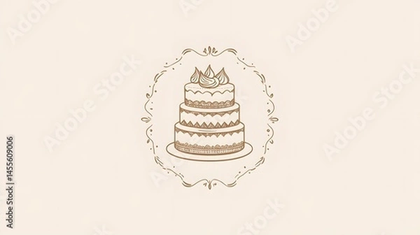 Obraz An illustrated cake with three tiers within a decorative frame