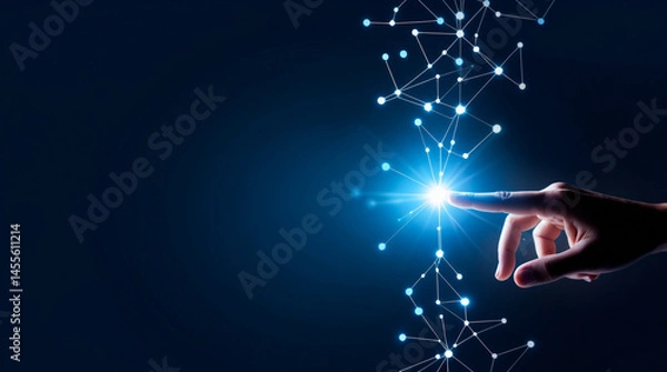 Obraz Hand Touching Digital Network Interface on Futuristic Virtual Screen