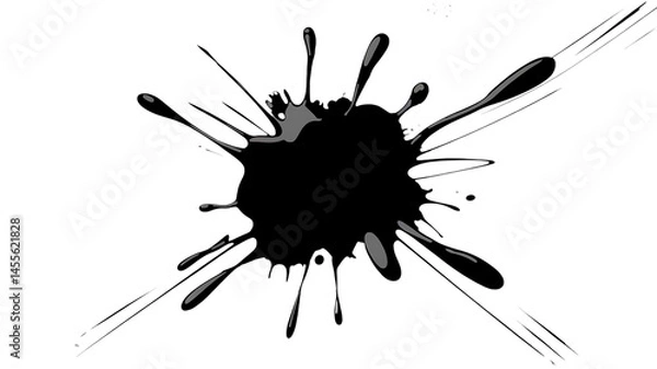 Obraz Black Ink Splatter, Abstract Minimalist Art, transparent background