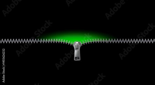 Obraz Abstract Zipper Unziping Green Light, Graphic Design, Digital Art, Background,  Illustration, Technology,  Secret, Mystery, Reveal
