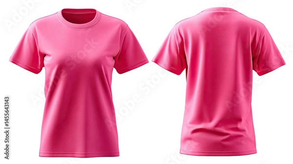 Obraz Pink T-shirt: Capturing the essence of minimalist apparel. The image showcases a vibrant pink t-shirt, its front and back views meticulously displayed, offering a clean.
