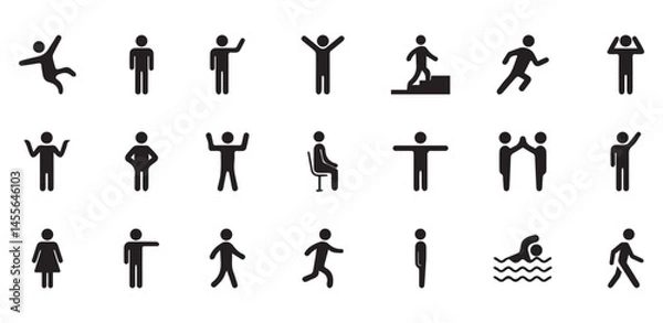 Fototapeta Set of people icons. Person walking, running, swimming. Vector illustration eps file. icon set