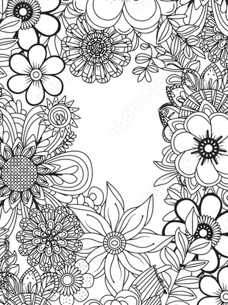 Fototapeta Floral Vertical Frame Hand Drawn Zentangle Inspired