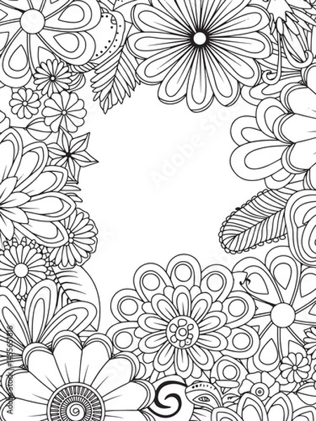 Fototapeta Vertical Floral Frame Hand Drawn Zentangle Inspired