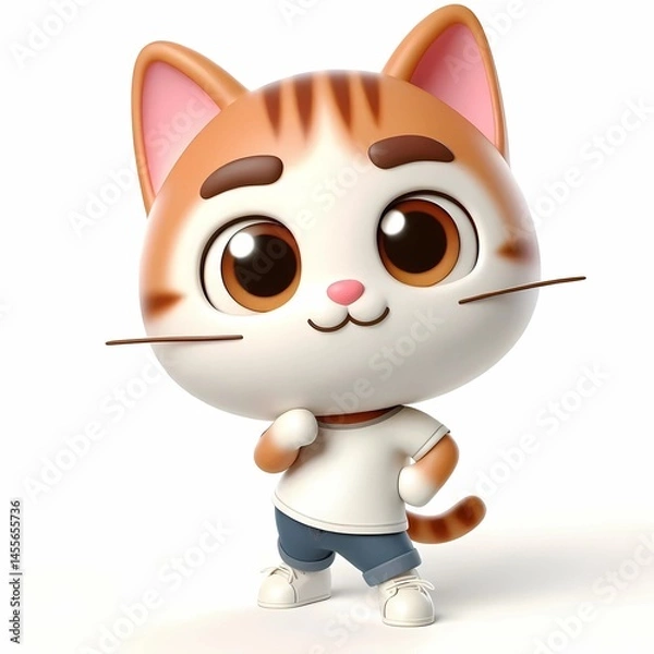 Obraz 3D Cartoon Character Portraying a Cat with a Playful Expression, Isolated on White Background, High Quality