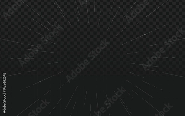 Fototapeta Radial vector speed and motion lines graphic. Dynamic design element overlay perfect for conveying speed, energy, forward movement, or futuristic themes. Transparent background.