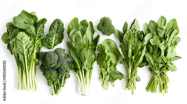 Obraz Top View of Fresh Green Vegetables Assortment on White Background