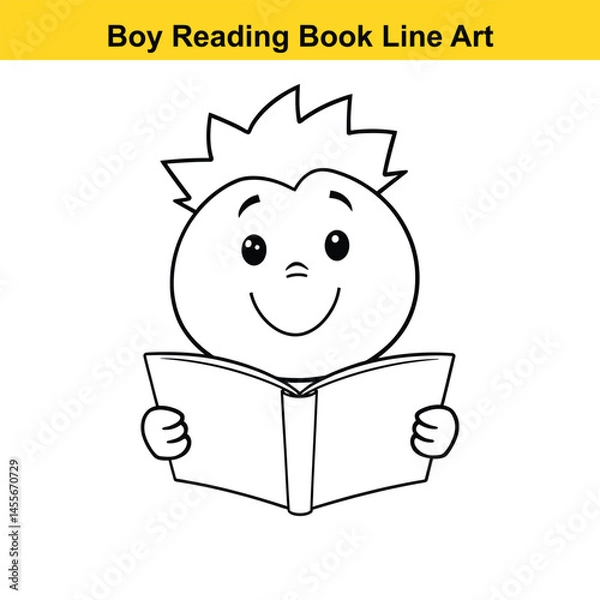 Fototapeta Boy Reading Book Line Art. Boy, Reading, Book, Child, Kid, Education, Learning, Study, Student